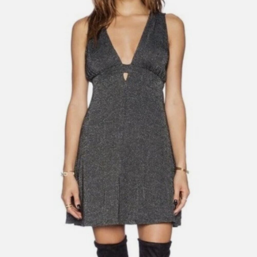Free People Silver Black and Silver Dance Of The Night Midi Dress Size M